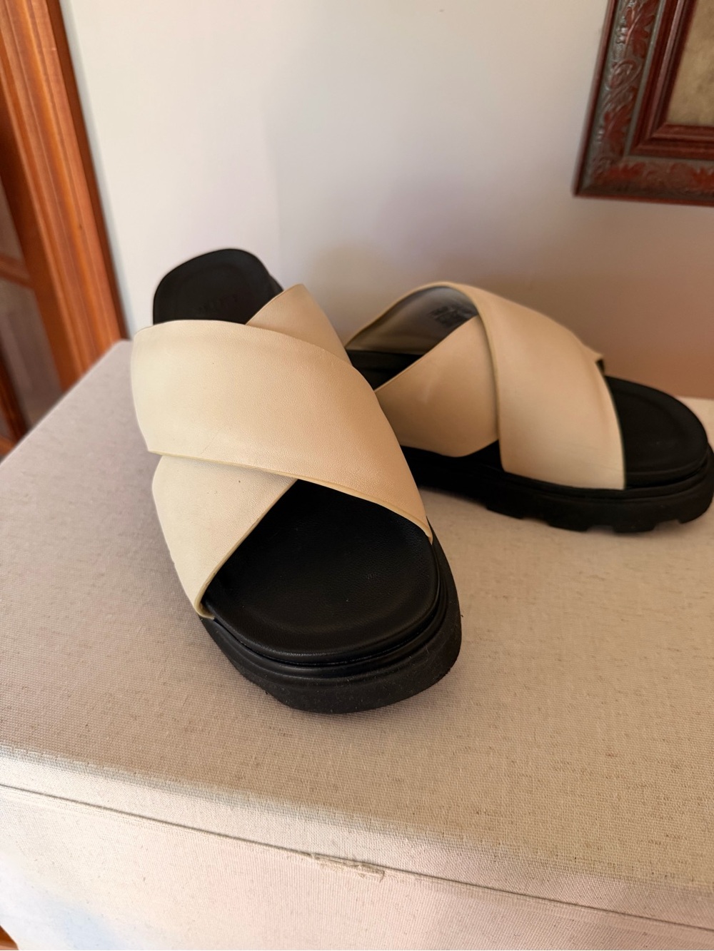 UGG Cream Cross-Strap Platform Slide Sandals